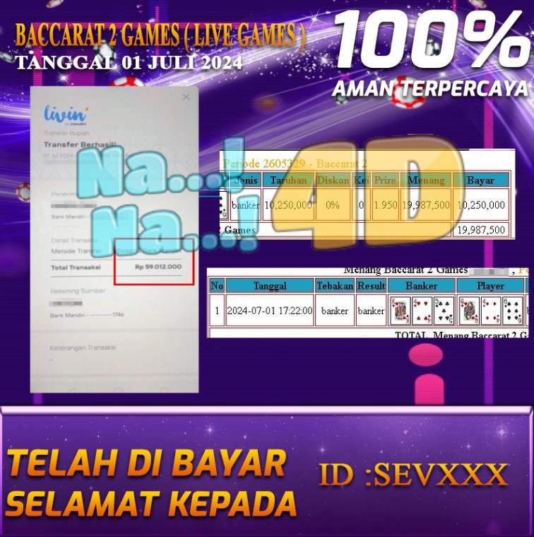 Bukti Pembayaran NANA4D hadiah Games 01 juli 2024