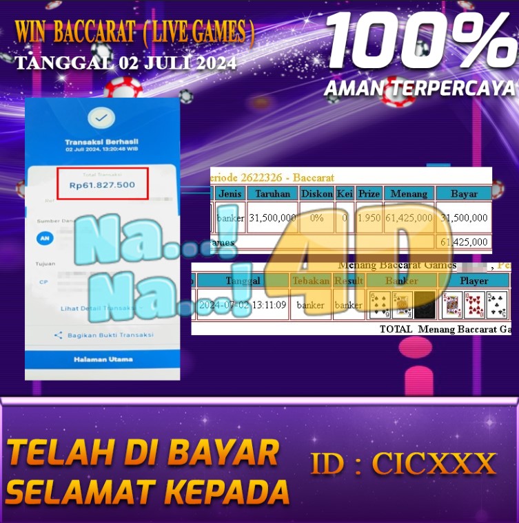 Bukti Pembayaran NANA4D hadiah Games 02 juli 2024