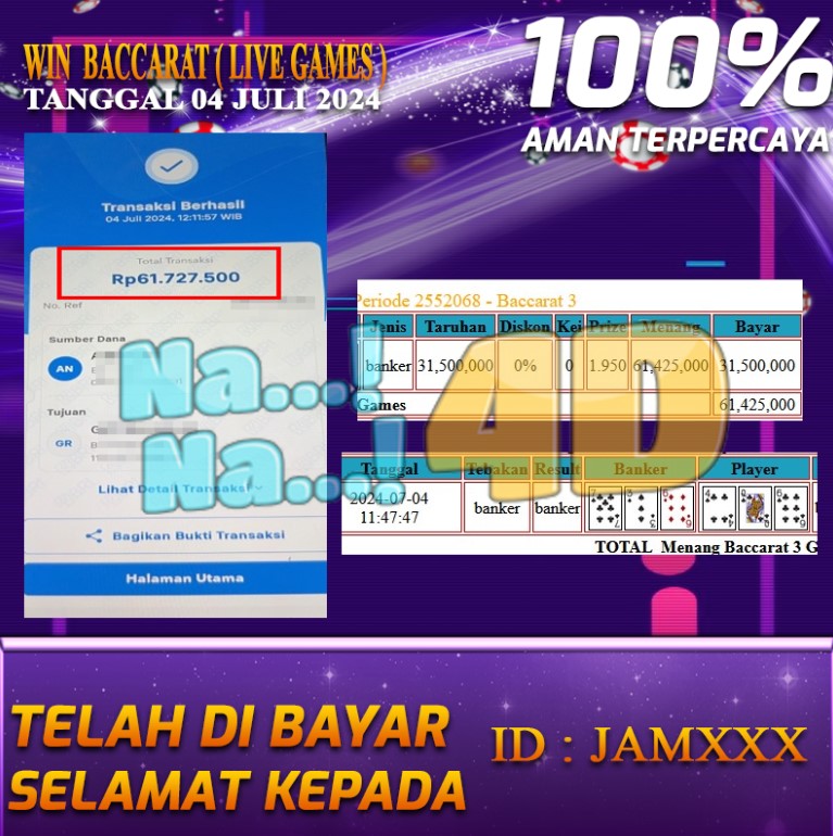 Bukti Pembayaran NANA4D hadiah Games 04 juli 2024