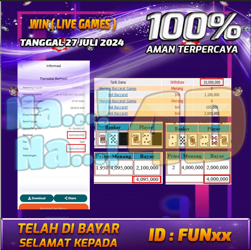 Bukti Pembayaran NANA4D hadiah Games 27 juli 2024