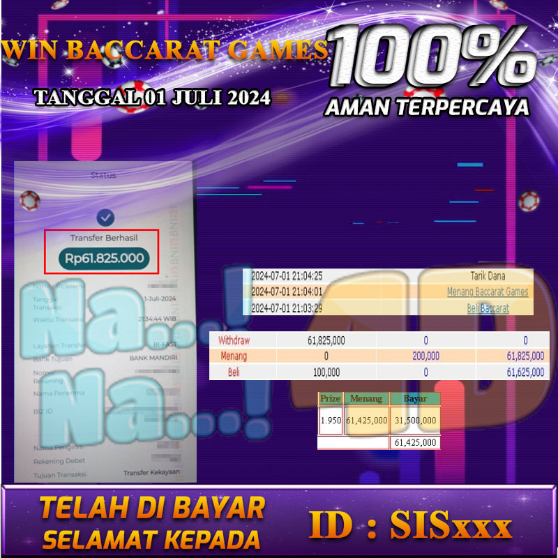 Bukti Pembayaran NANA4D hadiah Games 01 juli 2024