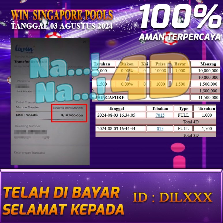 Bukti Pembayaran NANA4D hadiah Togel 03 Agustus 2024